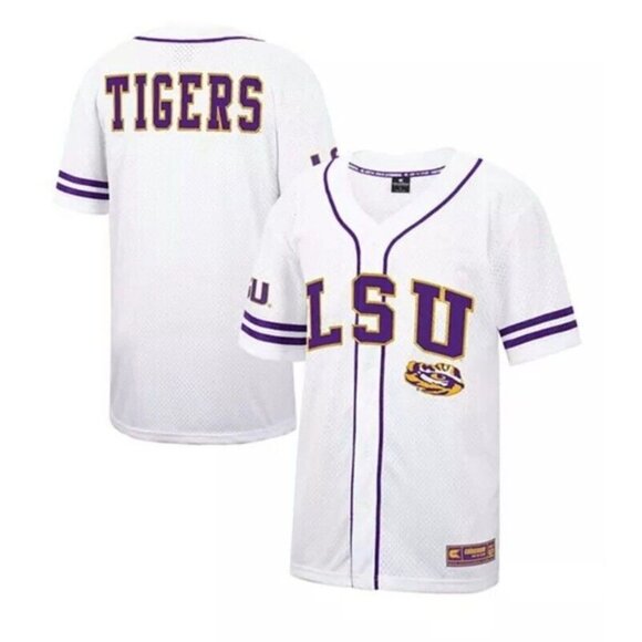 Colosseum Other - Colosseum LSU Tigers Full Button Mesh Baseball Jersey Mens Large White Purple